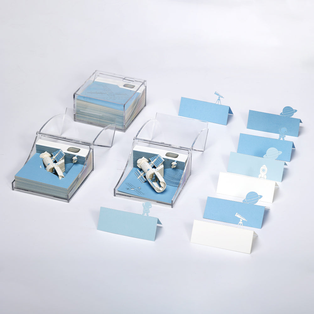 3D space tear off notepad with satellite paper sculpture