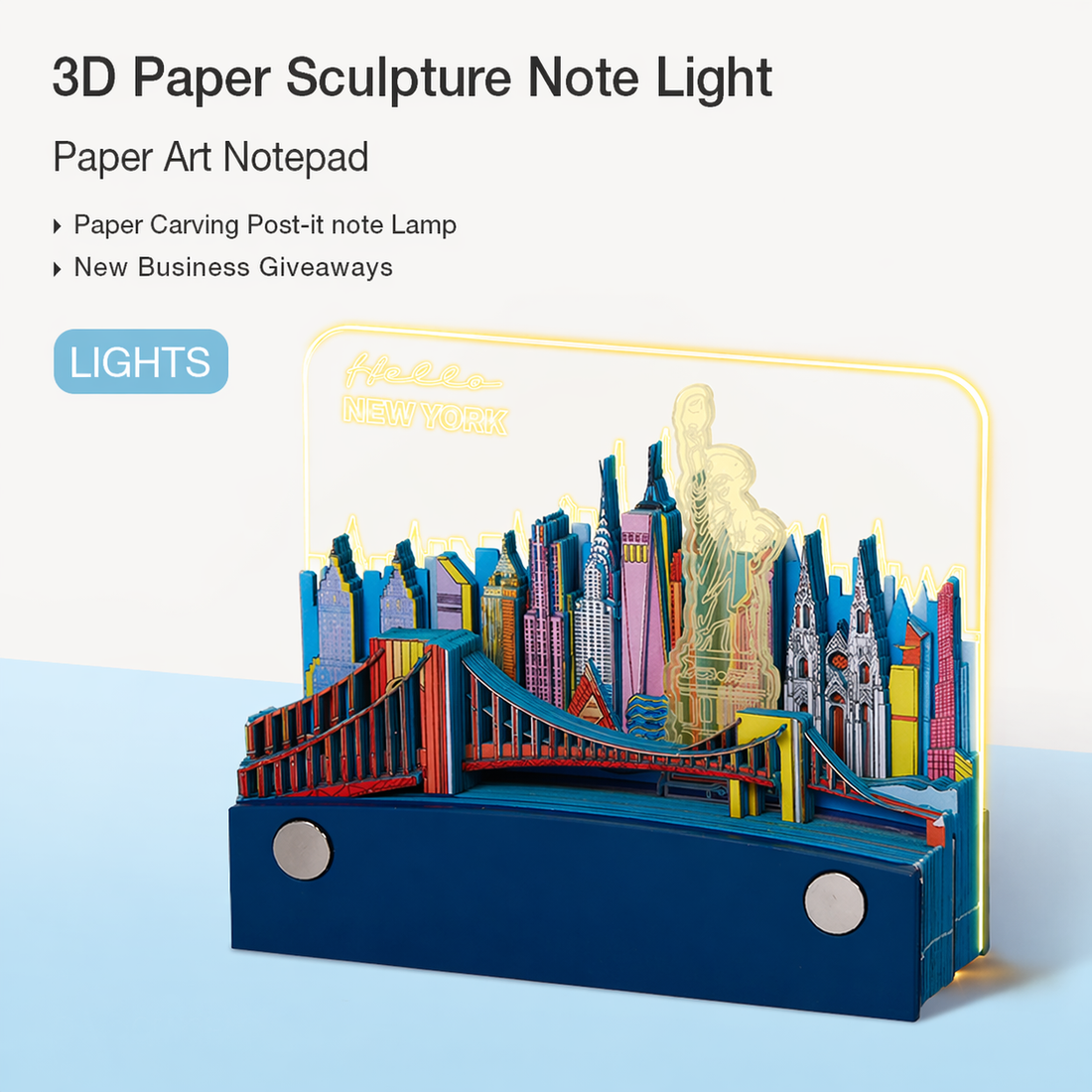 3D New York tear off notepad with skyline paper sculpture
