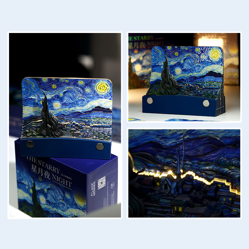 artistic desk decor inspired by starry night painting
